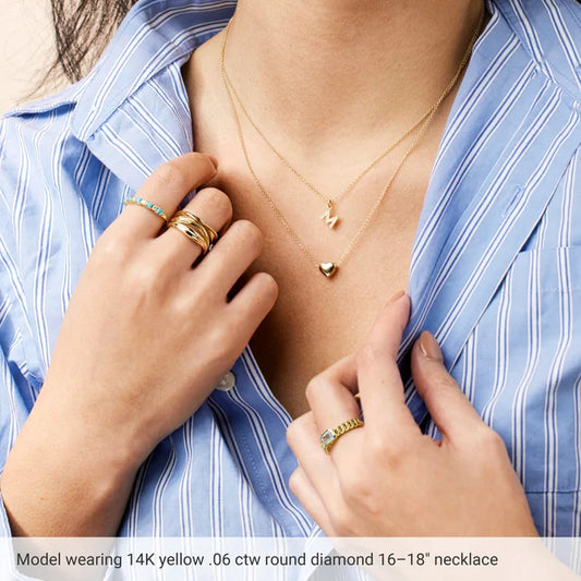 14K Yellow .05 CTW Natural Diamond Petite Initial B 16-18" Necklace