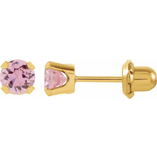 14K Yellow 5 mm Round Imitation Pink Cubic Zirconia Piercing Stud Earrings