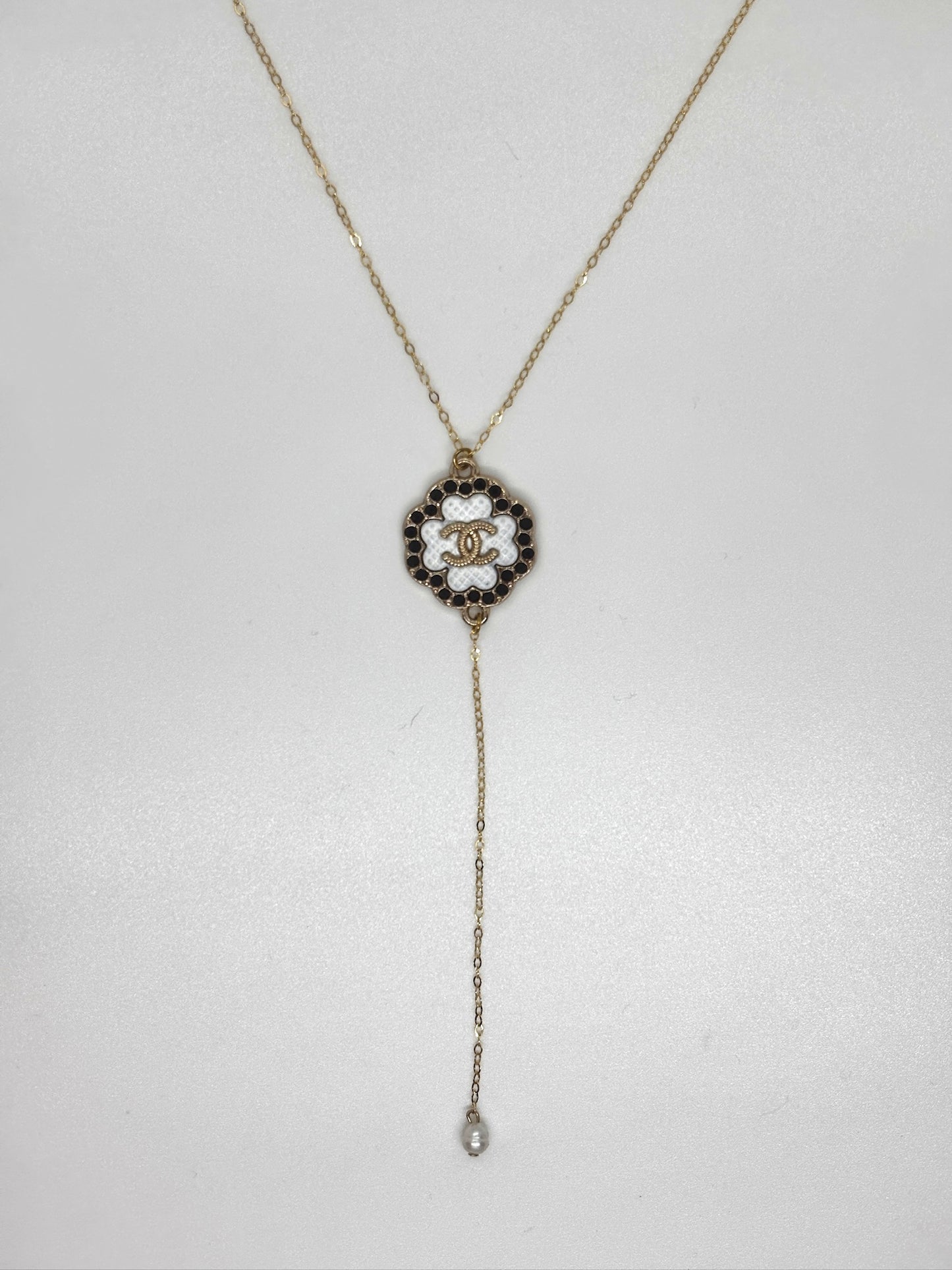 Black Chanel Drop Pearl Necklace