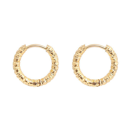 18K Gold PVD Stainless Steel Textured Huggie Hoop Earrings image 1