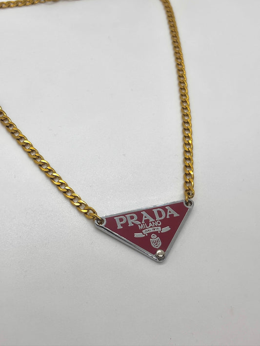 Wine Prada Emblem Necklace