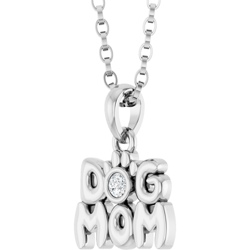 14K White .03 CT Dog Mom Necklace
