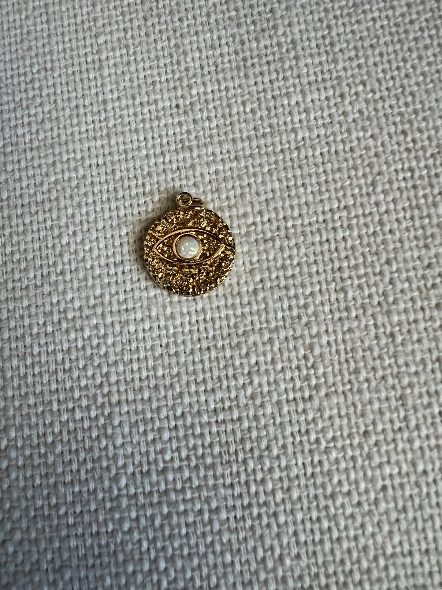 Turquoise Hammered Evil Eye Charm image 1