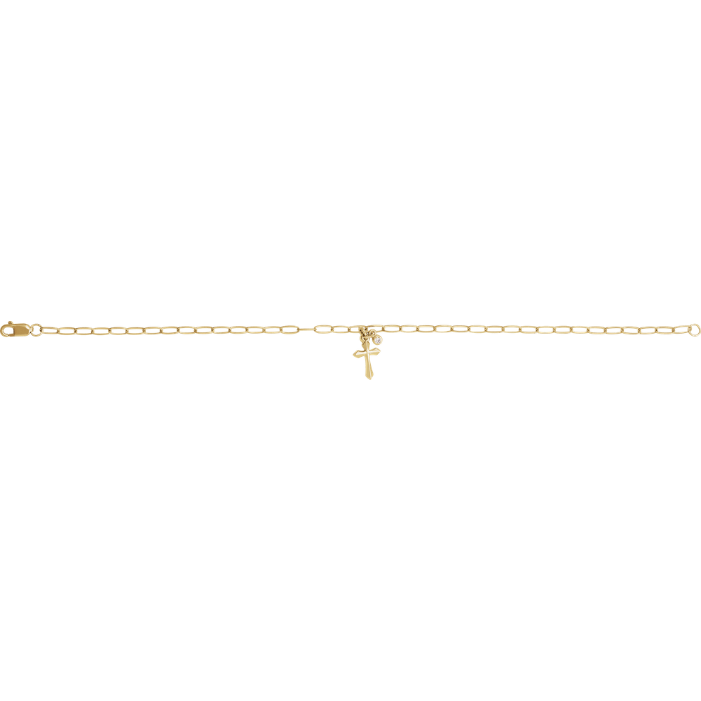 14K Yellow .03 CTW Natural Diamond Cross Charm 7" Bracelet