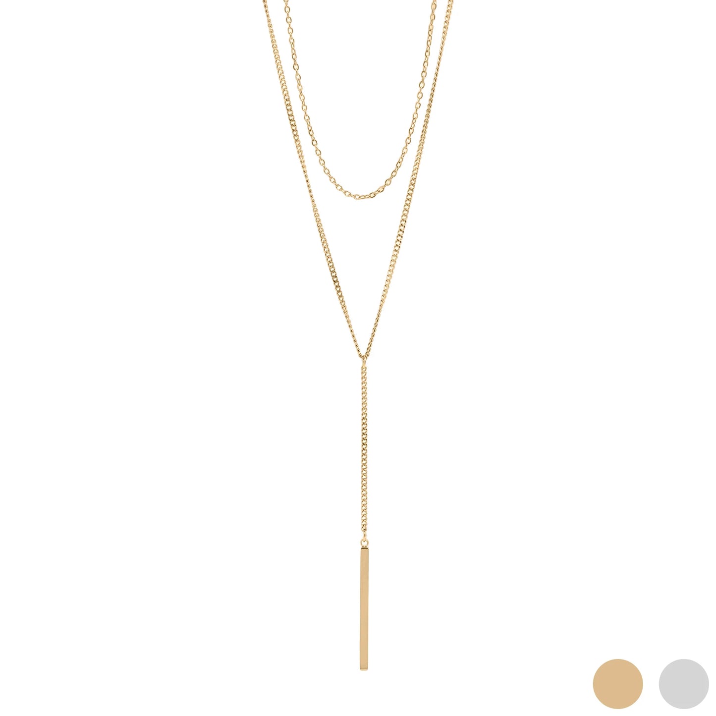 18K Gold Filled Drop Bar Layered Lariat Necklace