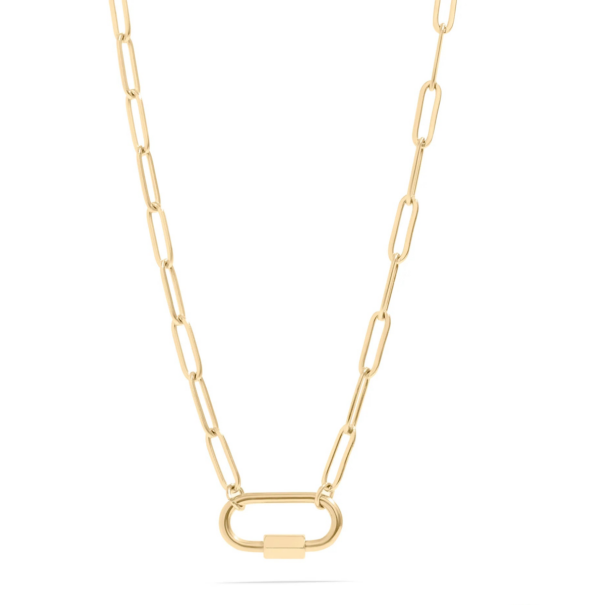 18K Gold PVD Stainless Steel Paperclip Carabiner Charm Holder Necklace