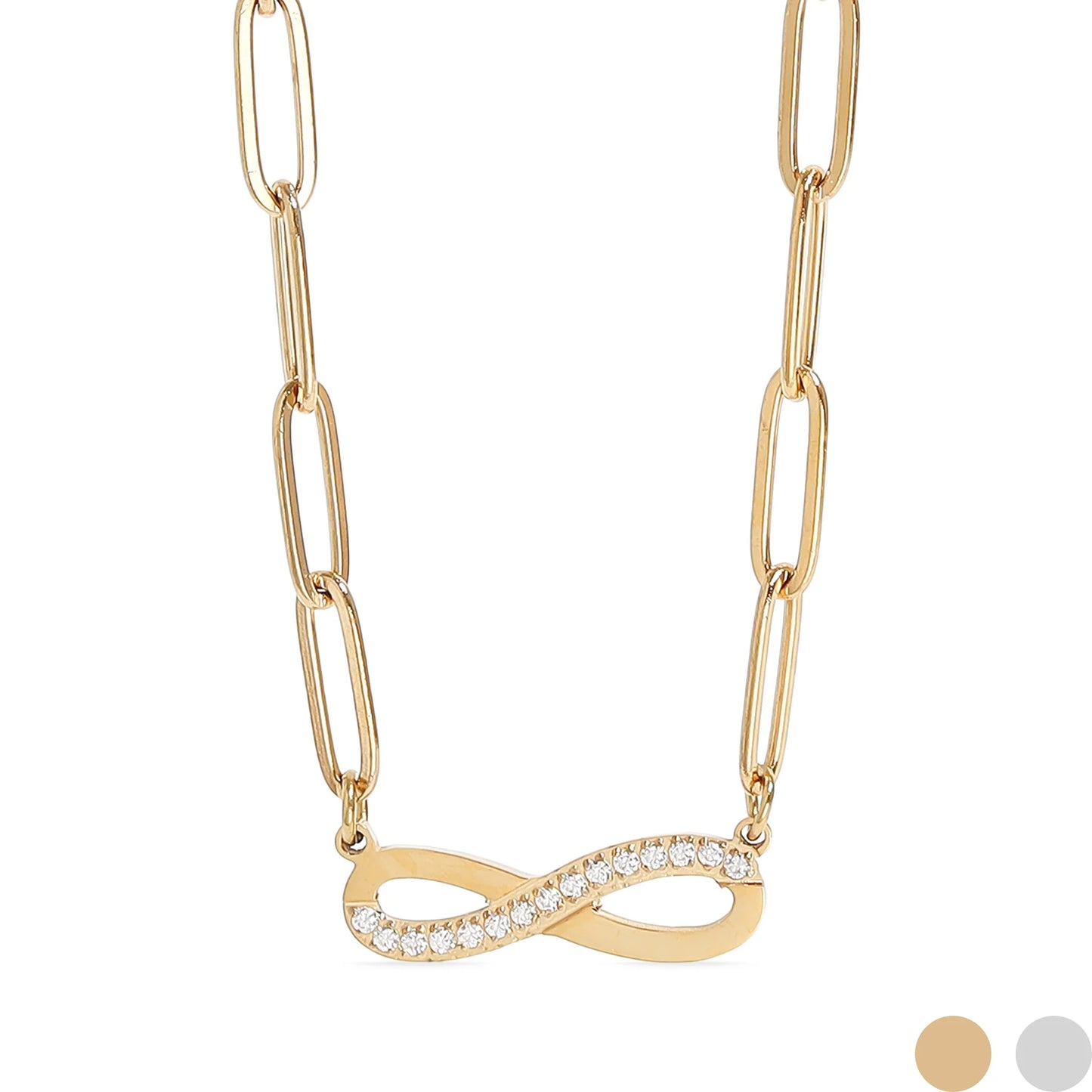 18K Gold PVD Stainless Steel Stone "Infinity" Paperclip Chain Necklace