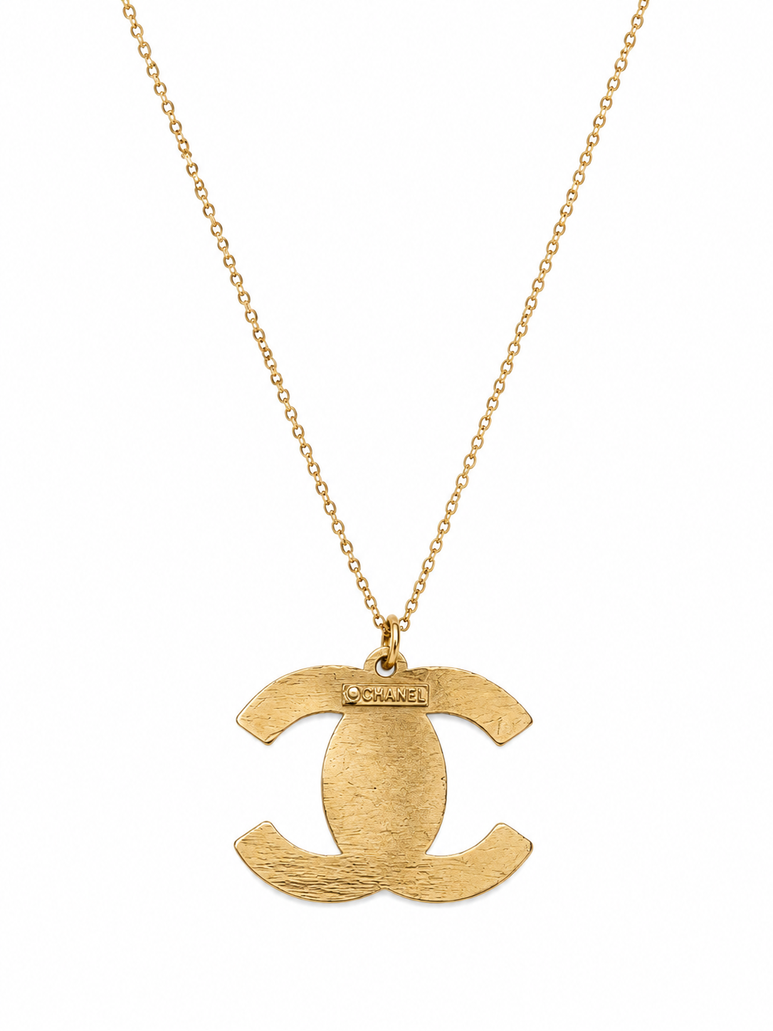 Authentic Chanel CC Logo Black Crystal Pavé Pendant Necklace Gold Tone