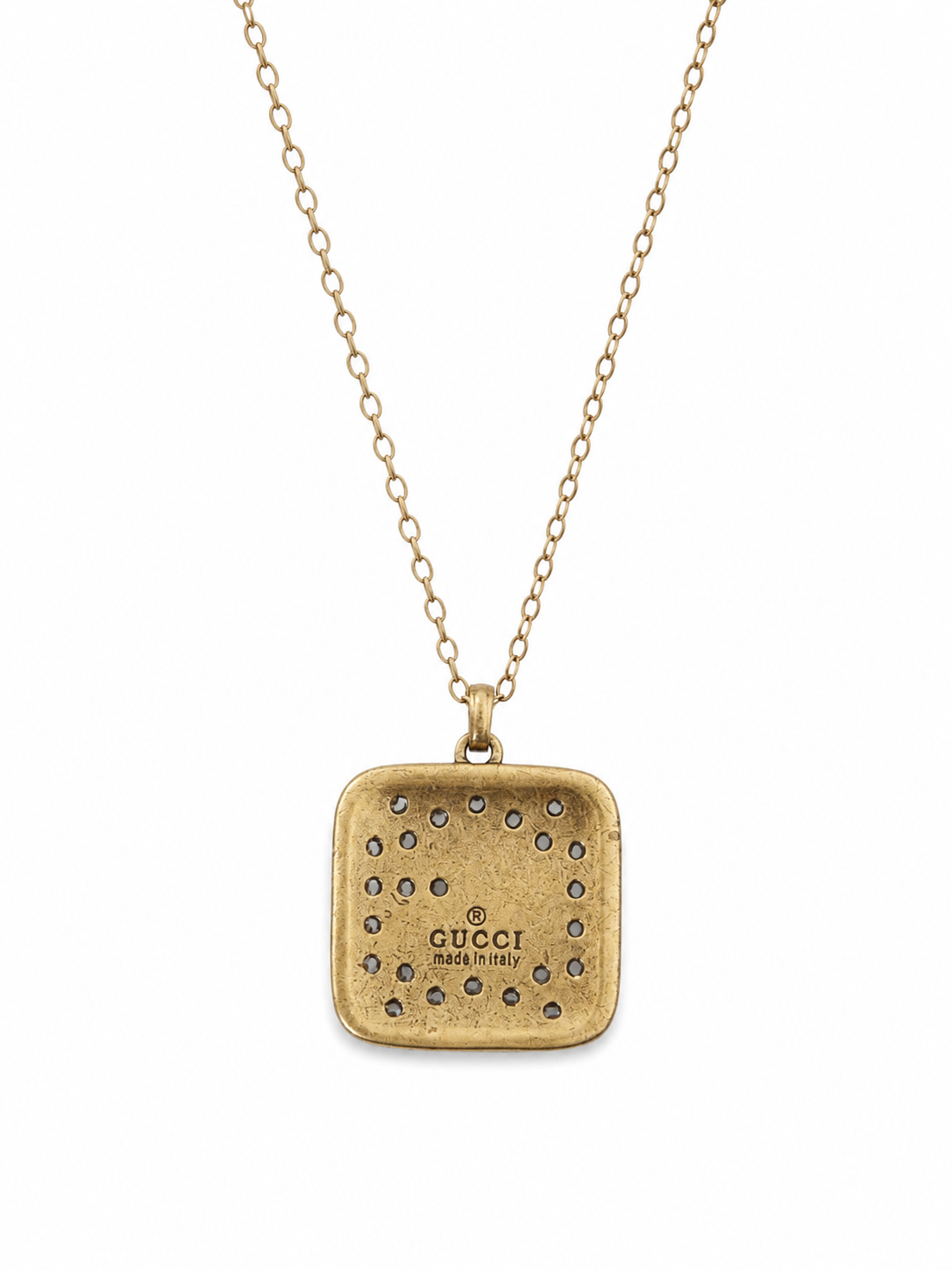 Authentic Vintage Gucci Gold Crystal GG Pendant Necklace