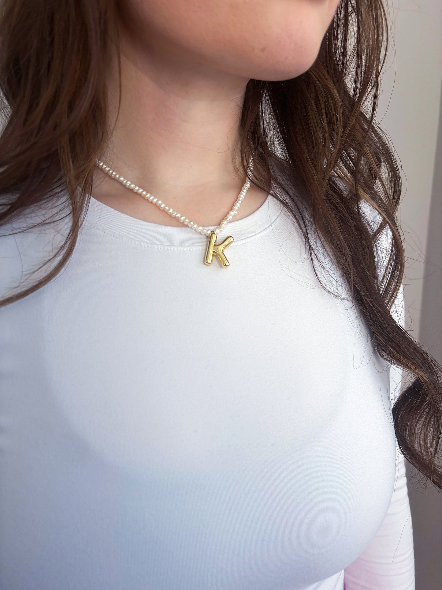 Polly White Pearl Initial Necklace