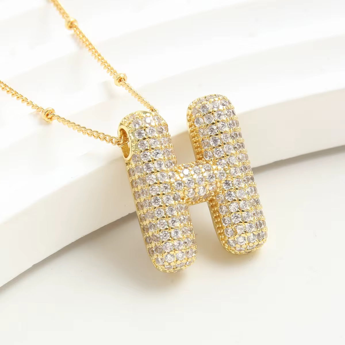 Pavé Bubble Letter Pendant Necklace
