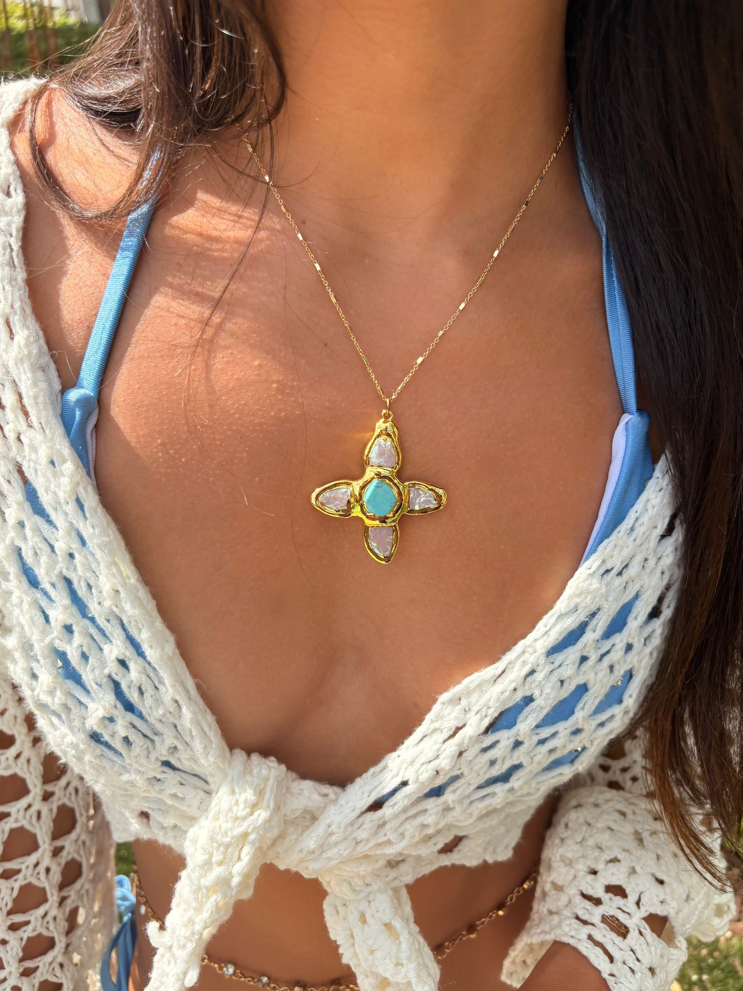 The Calista Necklace Chunky Turquoise Cross Necklace