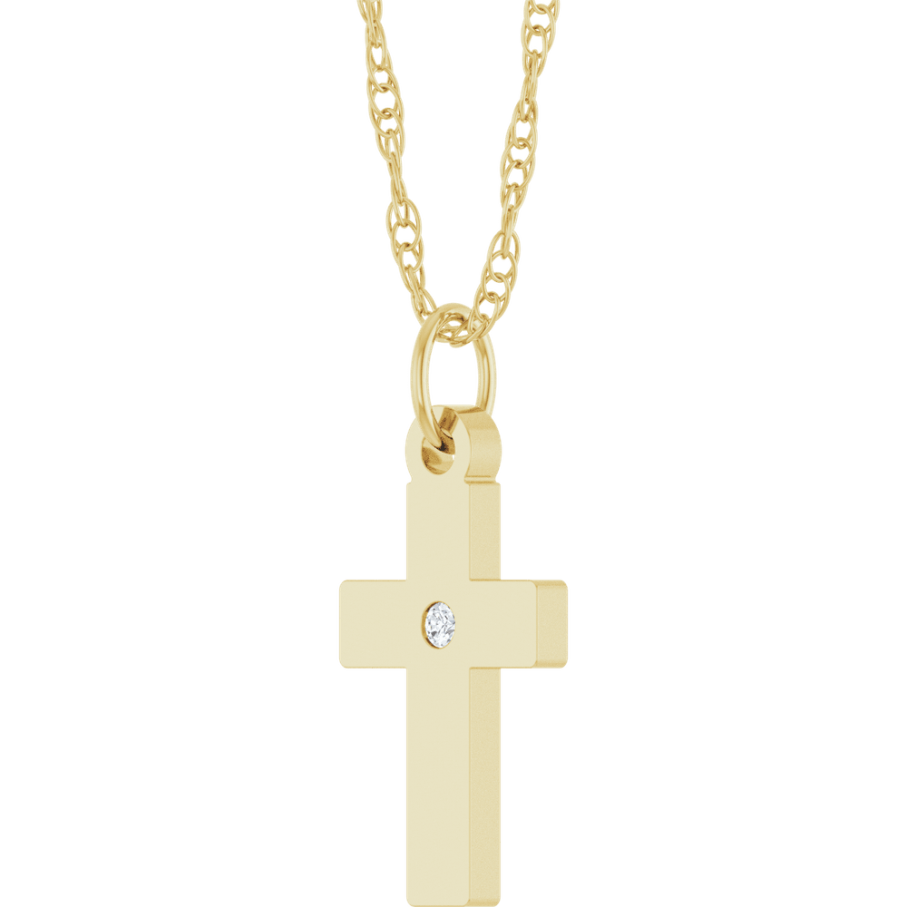 14K Yellow .02 CT Natural Diamond Cross 18" Necklace