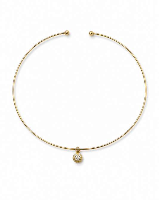 Gold Filled Collar Necklace with round cubic zirconia pendant