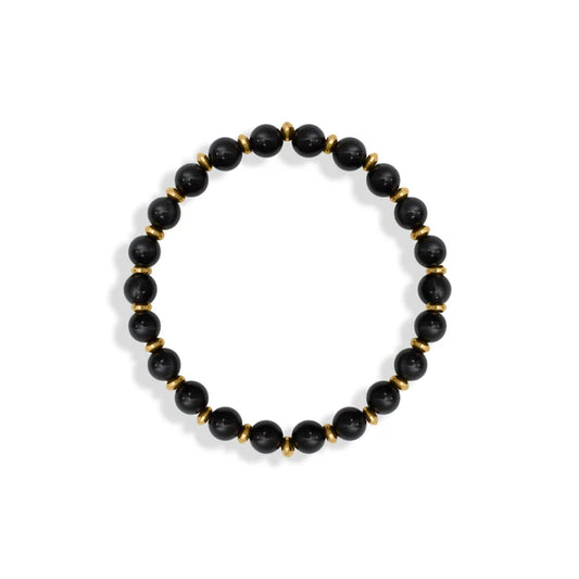 18K Gold PVD Stainless Steel Mens Agate Bead Bracelet image 1