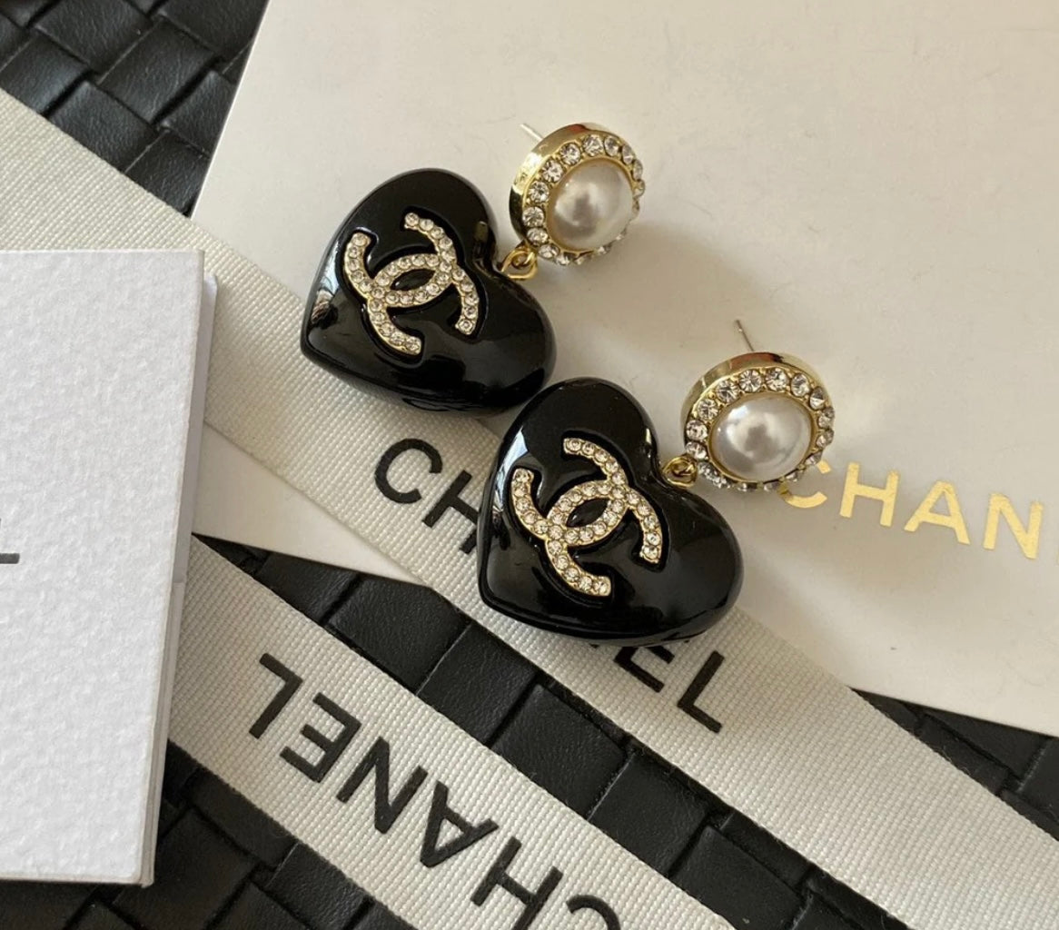 Vintage Chanel Black Heart Earrings image 0