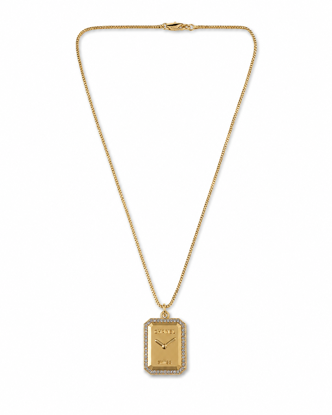 Pink Crystal Chanel Clock Pendent Necklace
