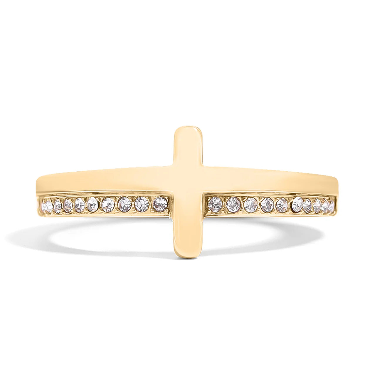 Cross CZ Stone Engraved Stacking Ring image 1