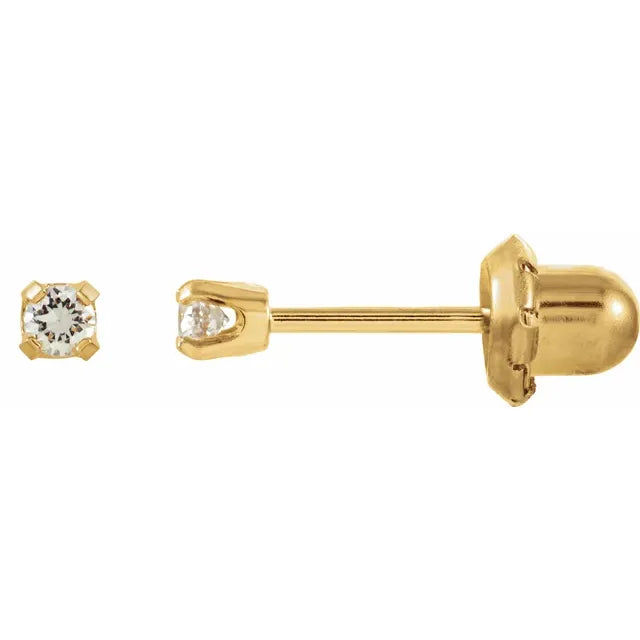 14K Yellow 3 mm Imitation White Cubic Zirconia Inverness® Piercing Stud Earrings