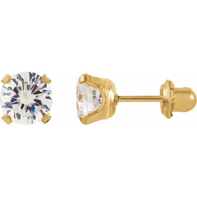 14K Yellow 3 mm Imitation White Cubic Zirconia Inverness® Piercing Stud Earrings