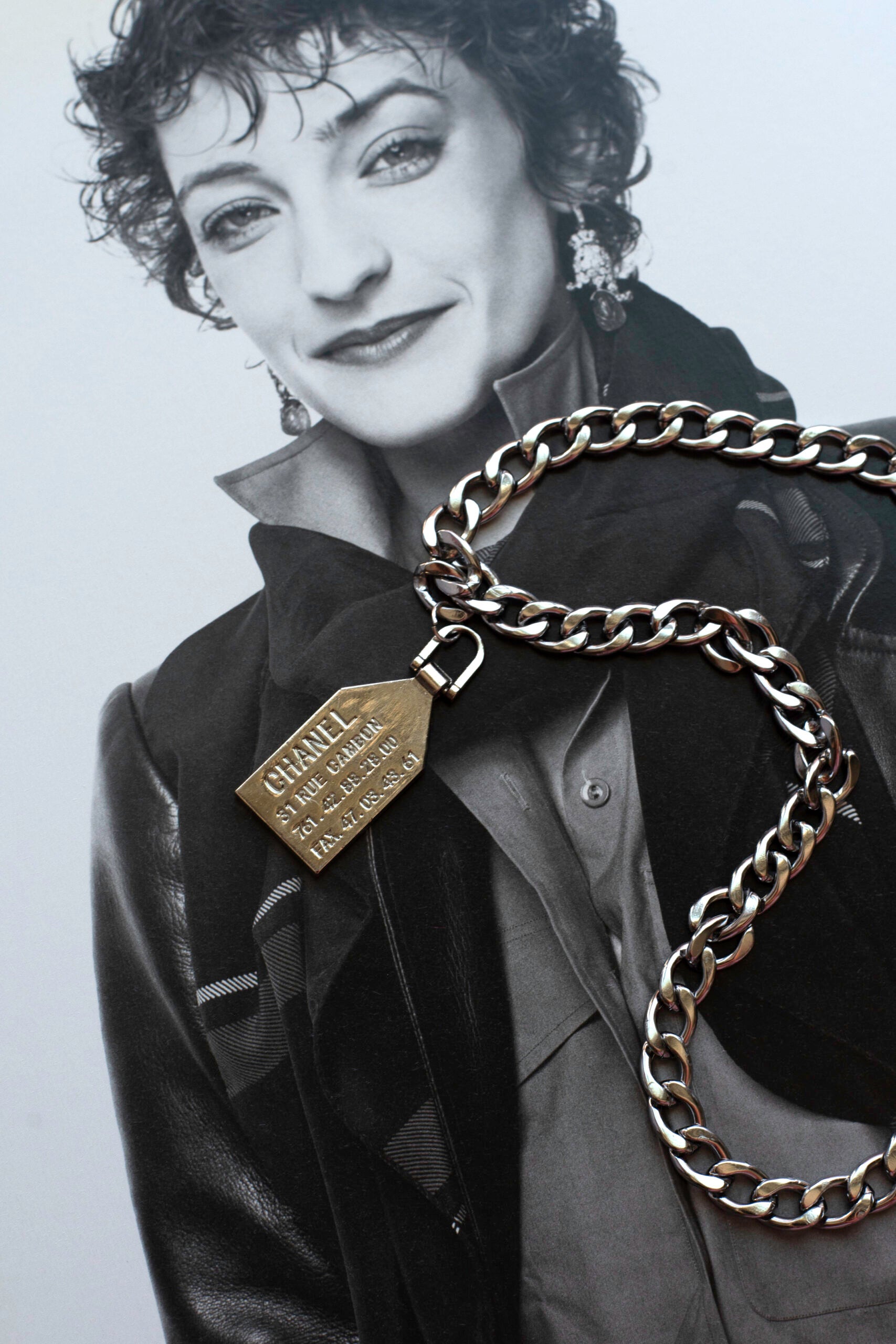 Silver Rectangle Chanel Tag Necklace image 0