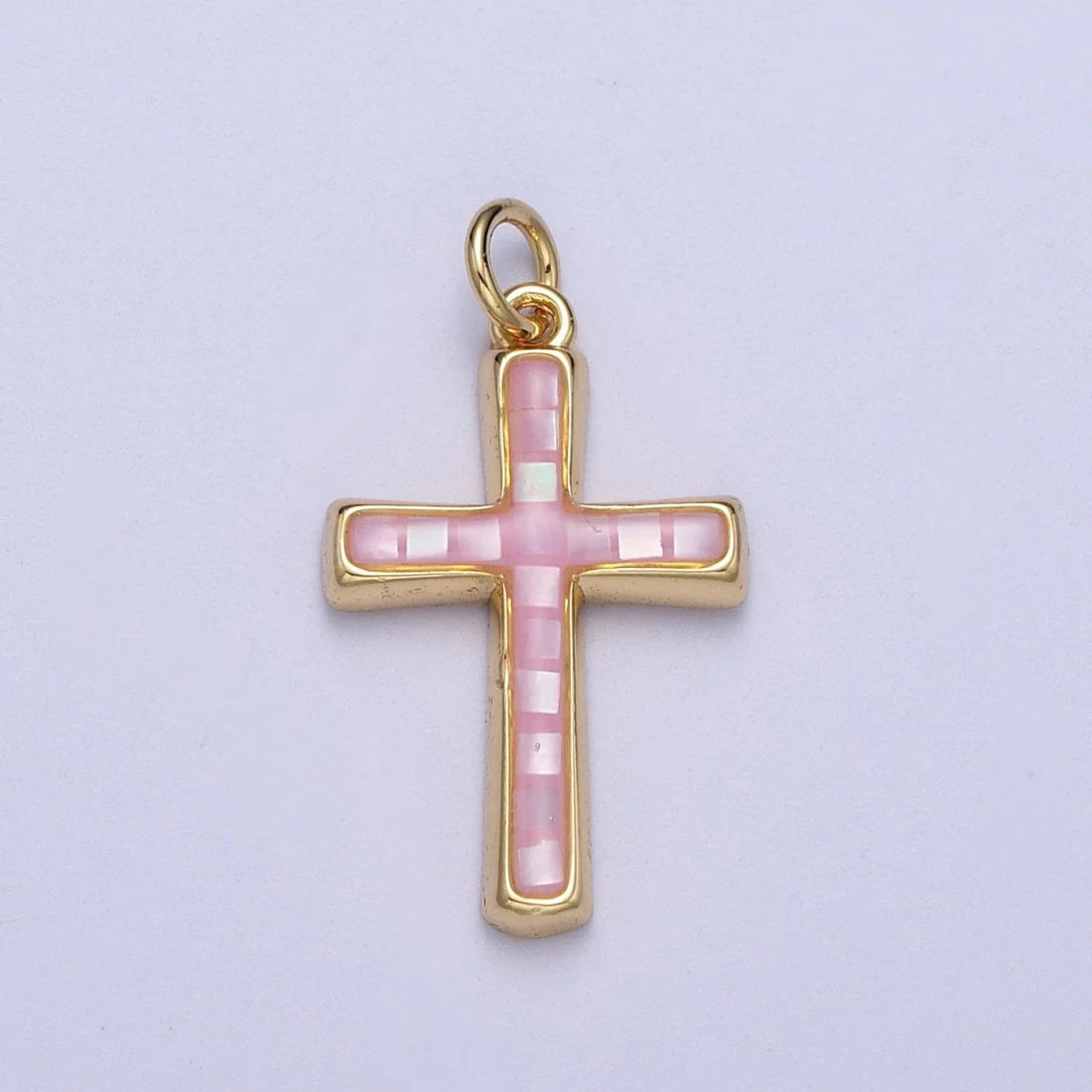 Pink Shell Opal Cross Charm image 0