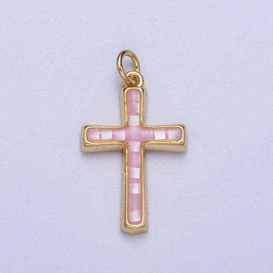 Pink Shell Opal Cross Charm image 0