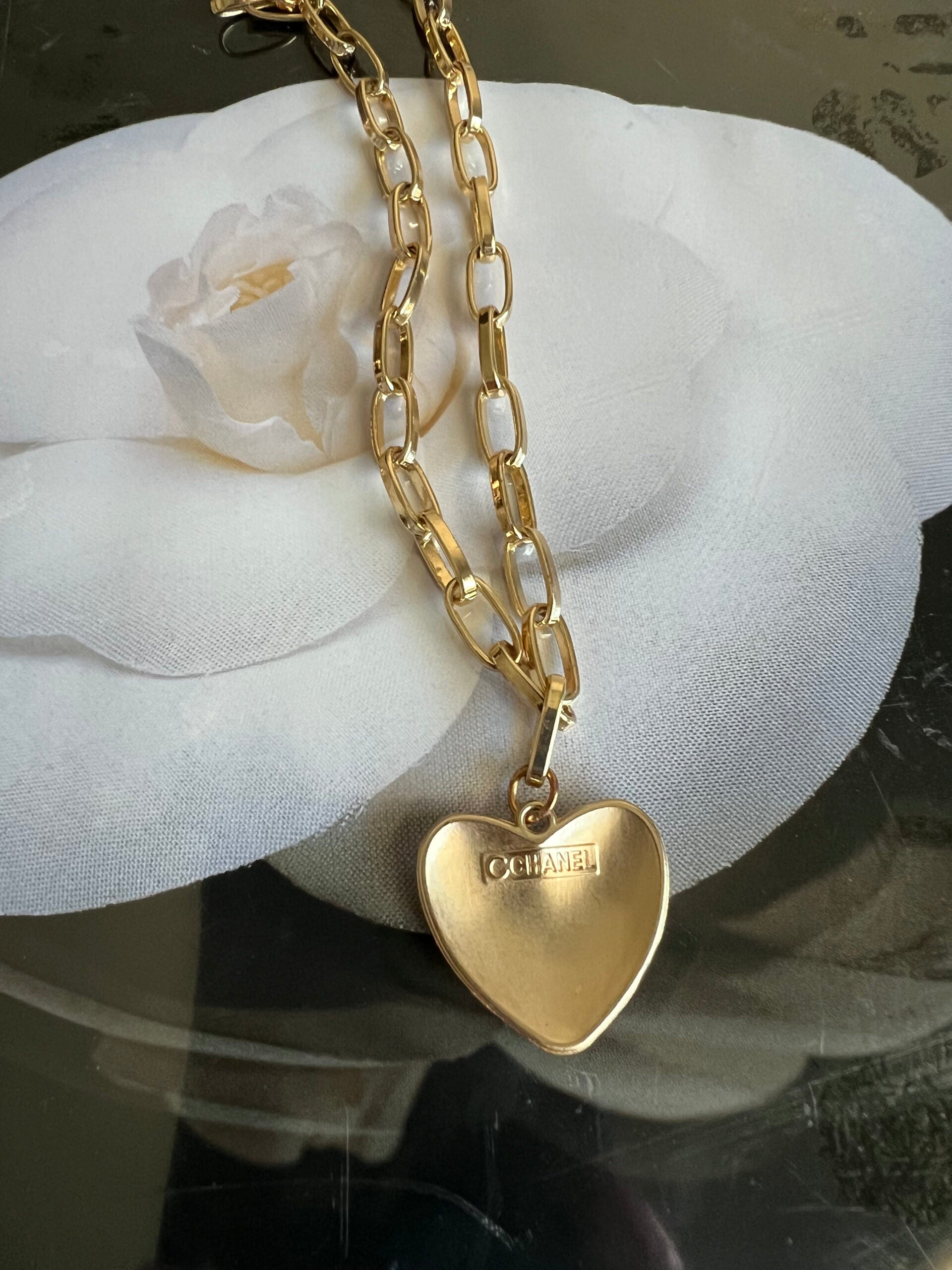 Gold Heart Shaped Chanel Pendant Necklace image 1