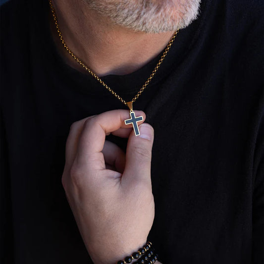 Mens Matte Black Stainless Steel Cross image 0
