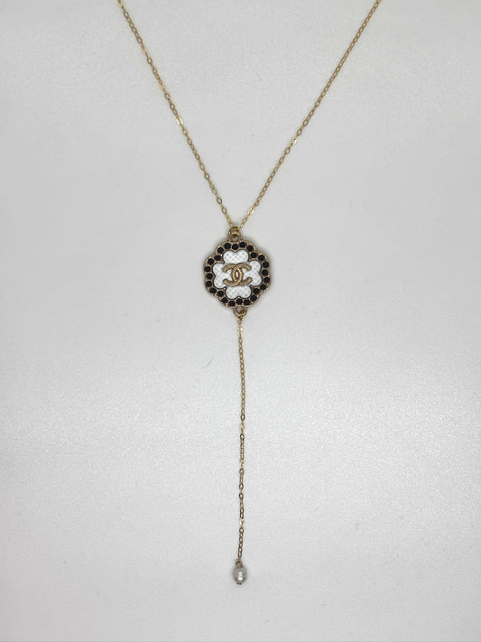 Black Chanel Drop Pearl Necklace