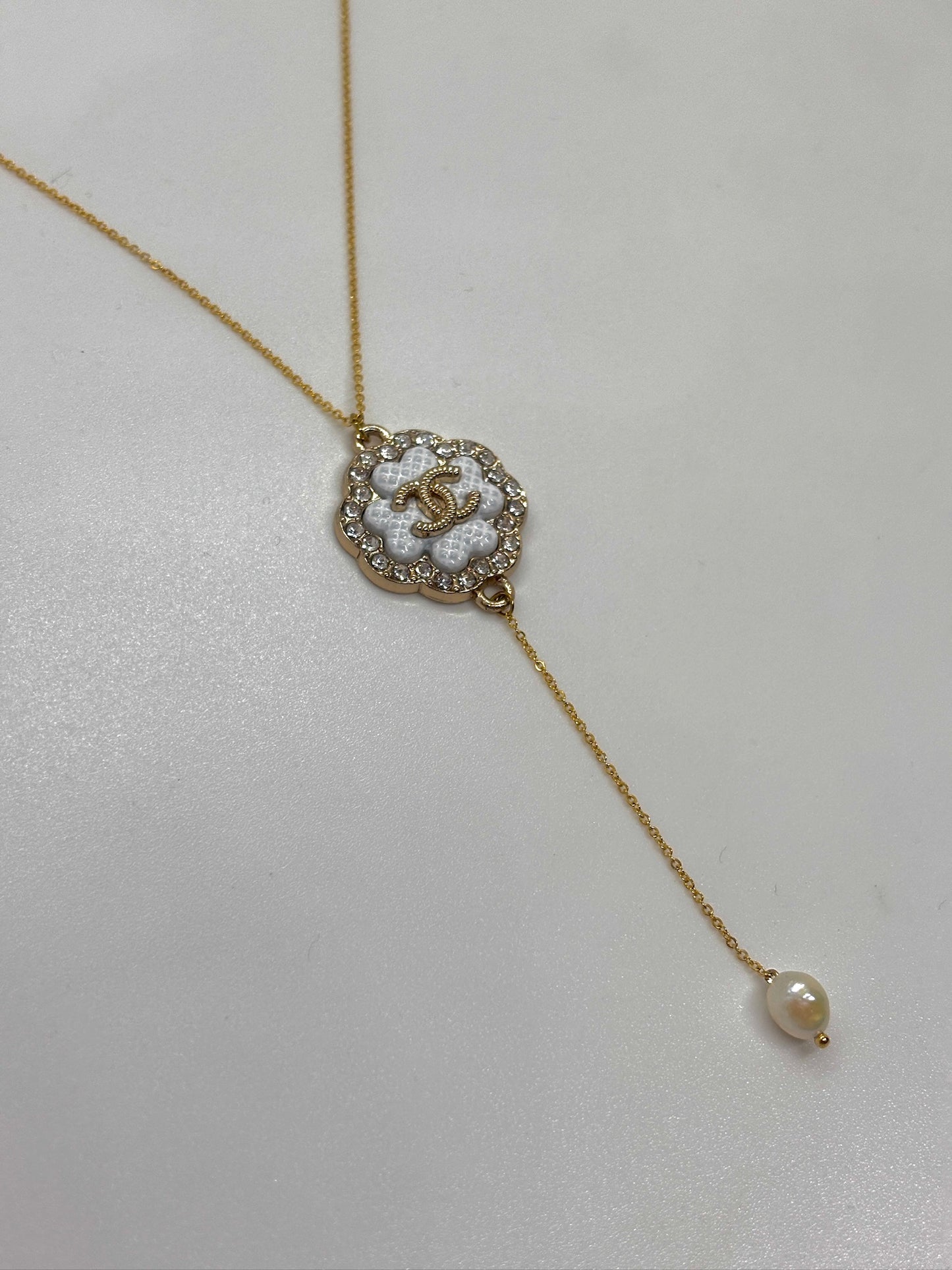 White Chanel Drop Pearl Necklace