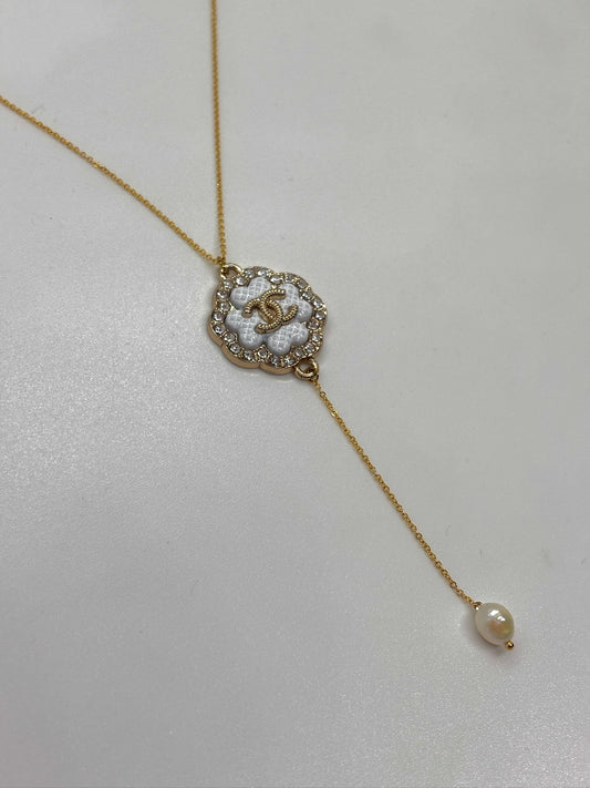 White Chanel Drop Pearl Necklace
