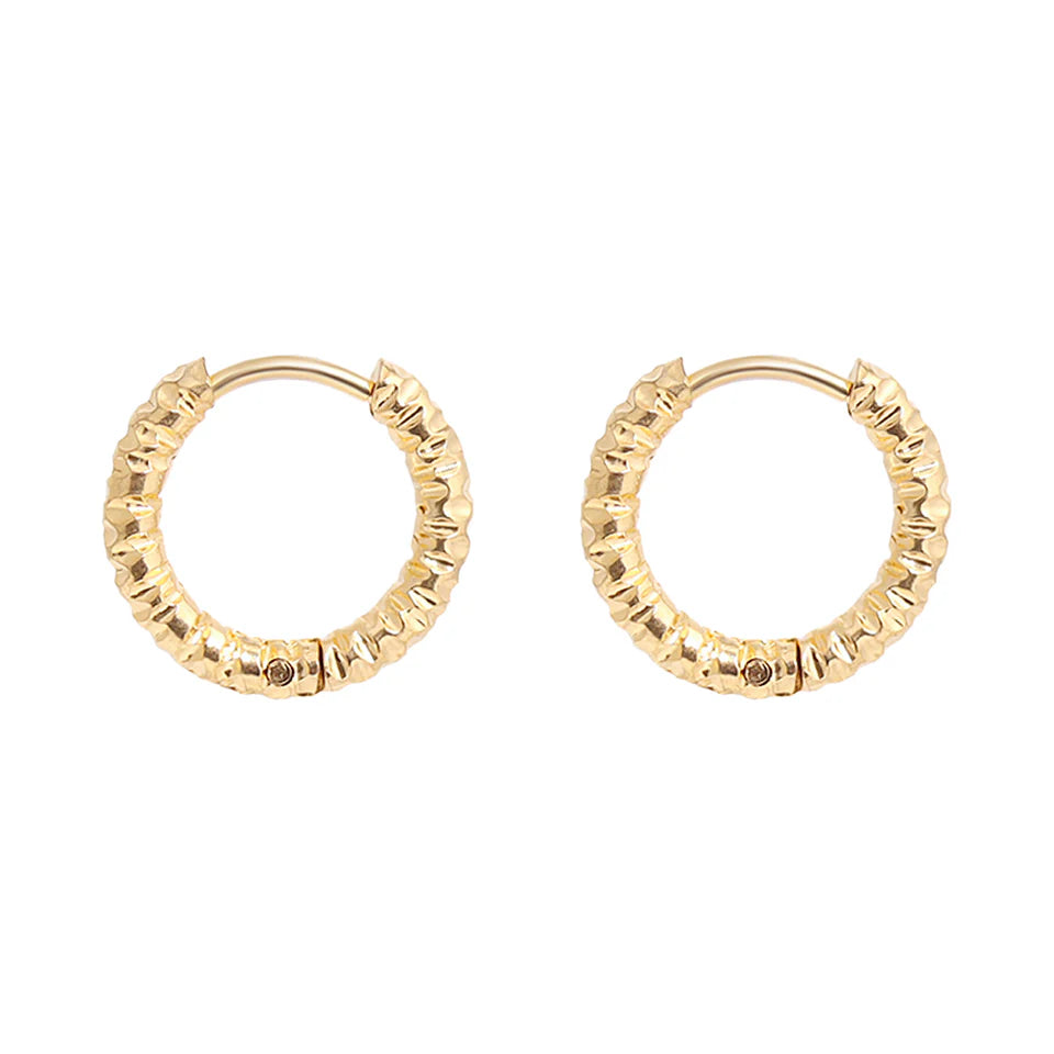 18K Gold PVD Stainless Steel Textured Huggie Hoop Earrings image 1