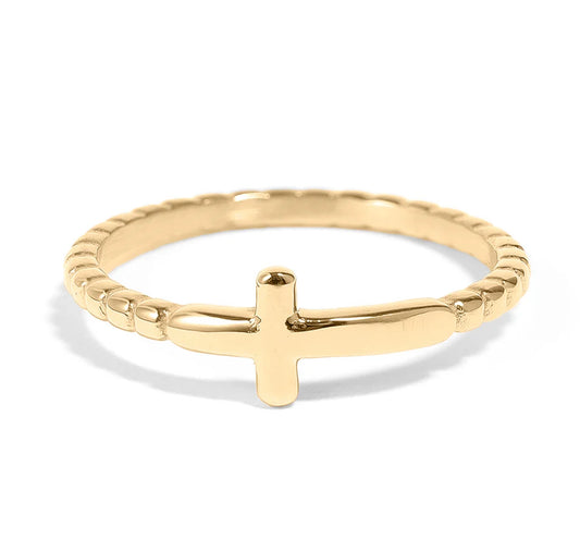 Gold Beaded Cross Stacking Ring image 0