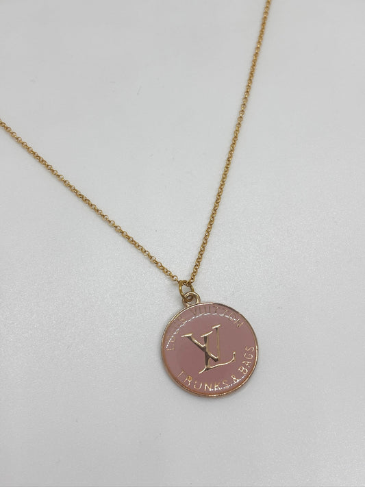 Pink Louis Vuitton Round Pendant Necklace
