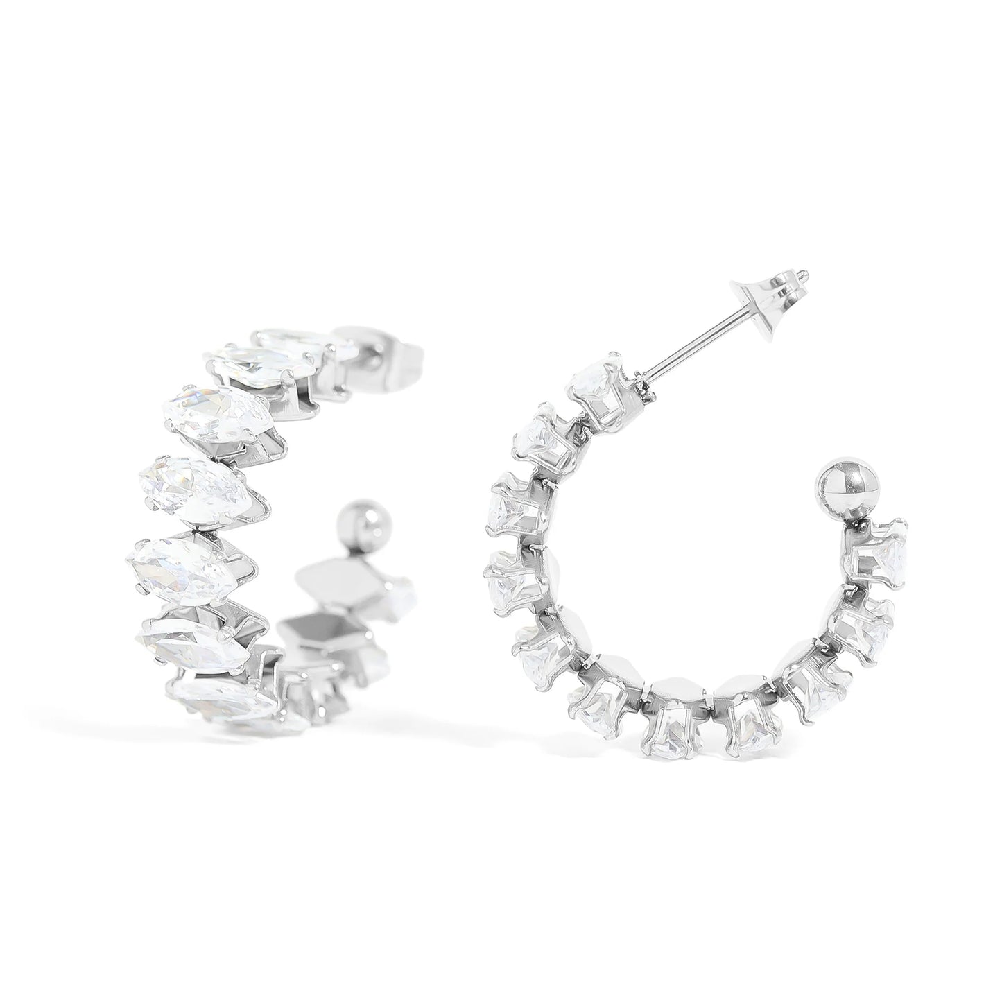 18K Gold Marquis CZ Stone Hoop Earrings image 2