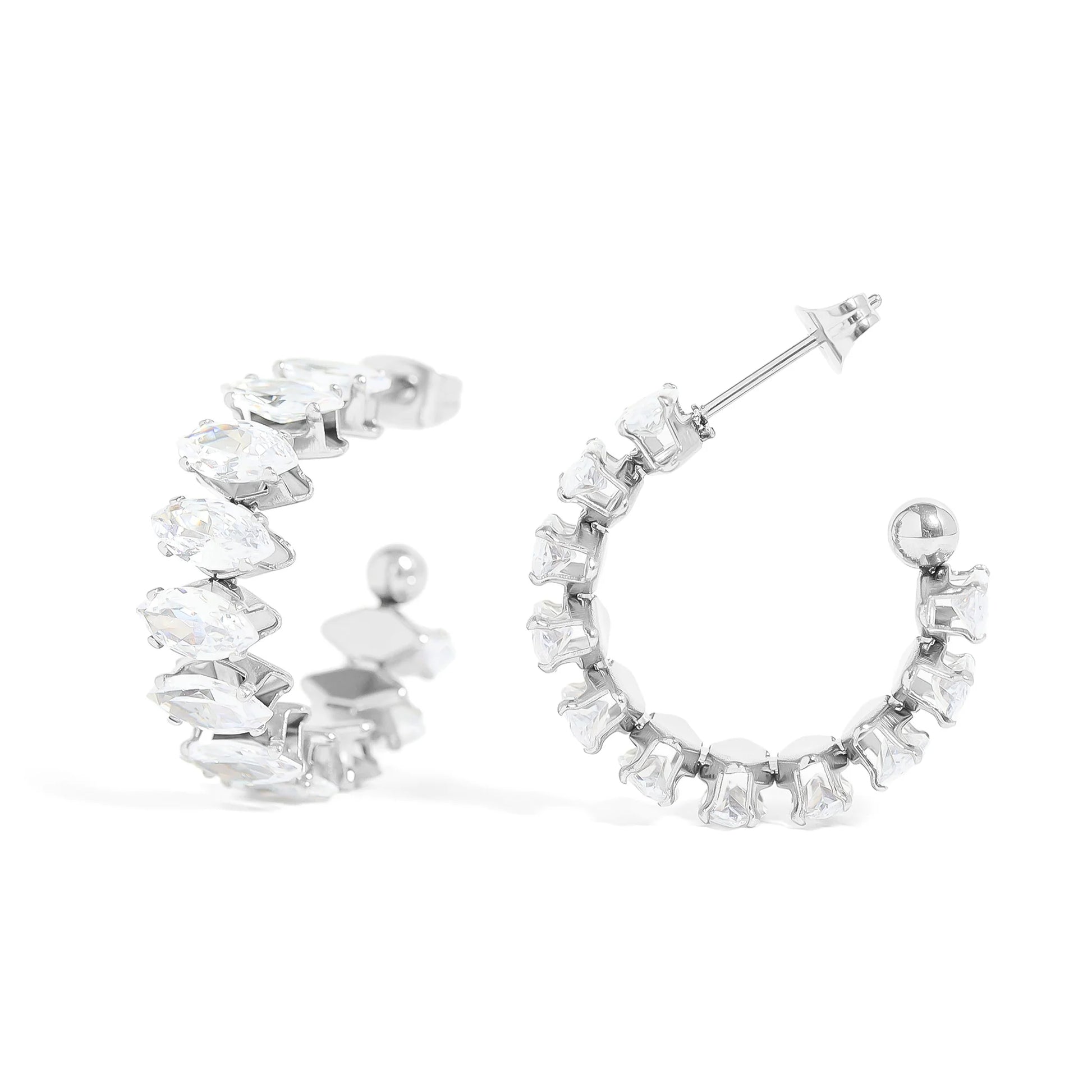 18K Gold Marquis CZ Stone Hoop Earrings image 2
