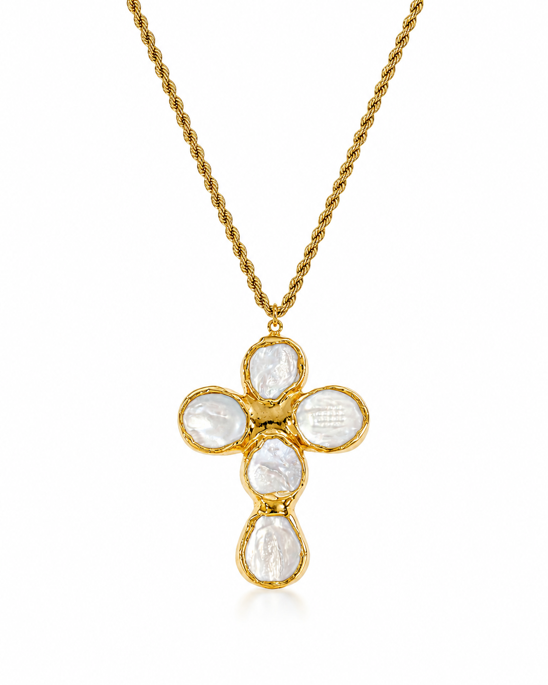 The Seraphine Chunky Pearl Cross Necklace