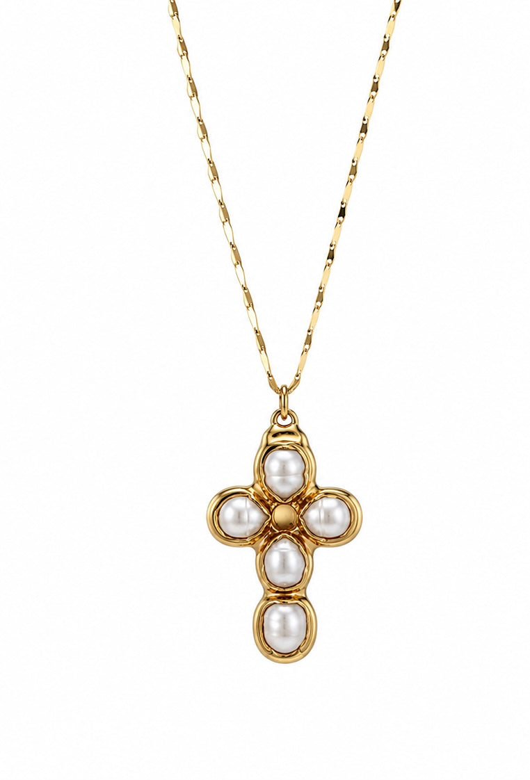 The Saint Small Pearl Cross Necklace