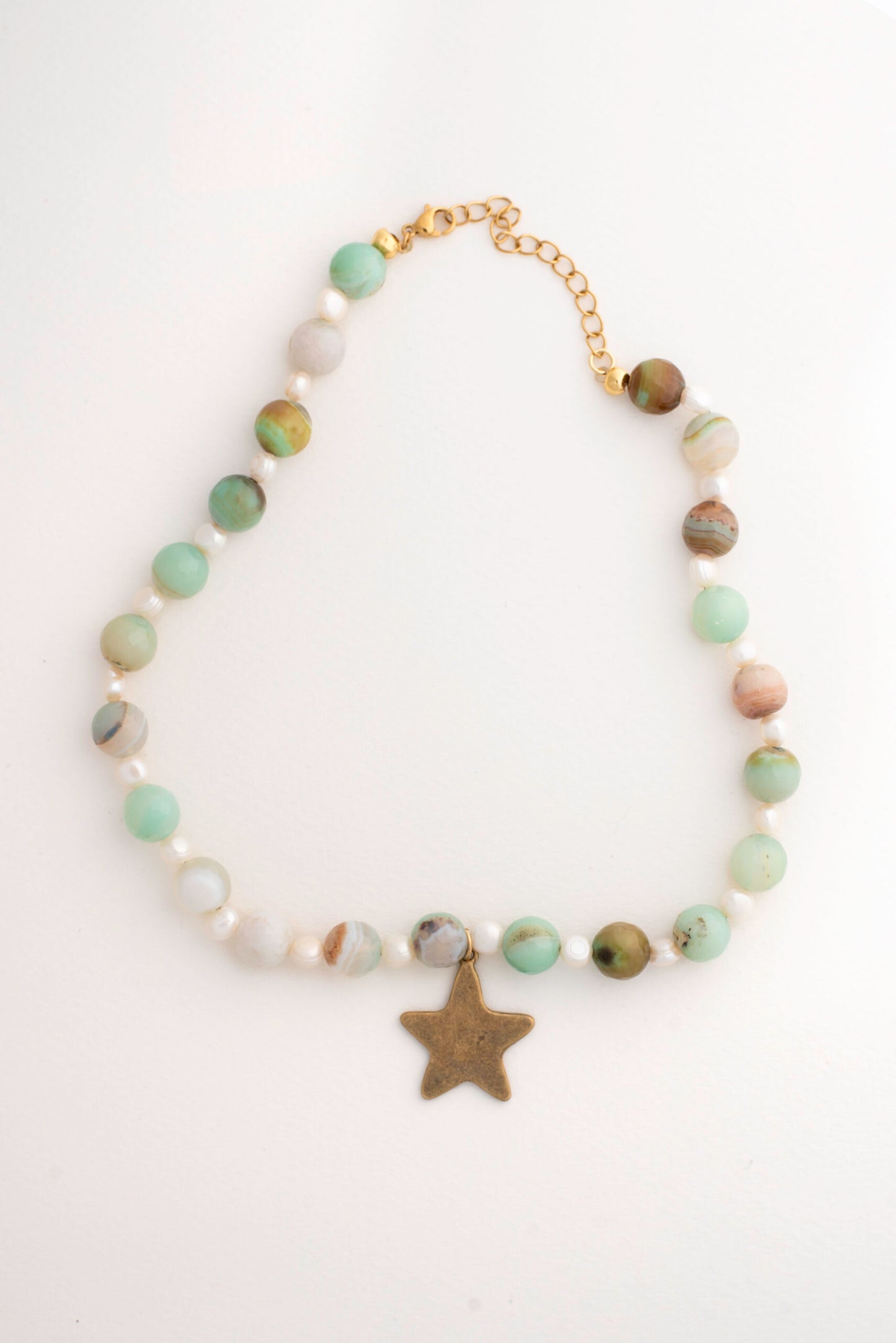 Gold Star Necklace Green Jade image 0