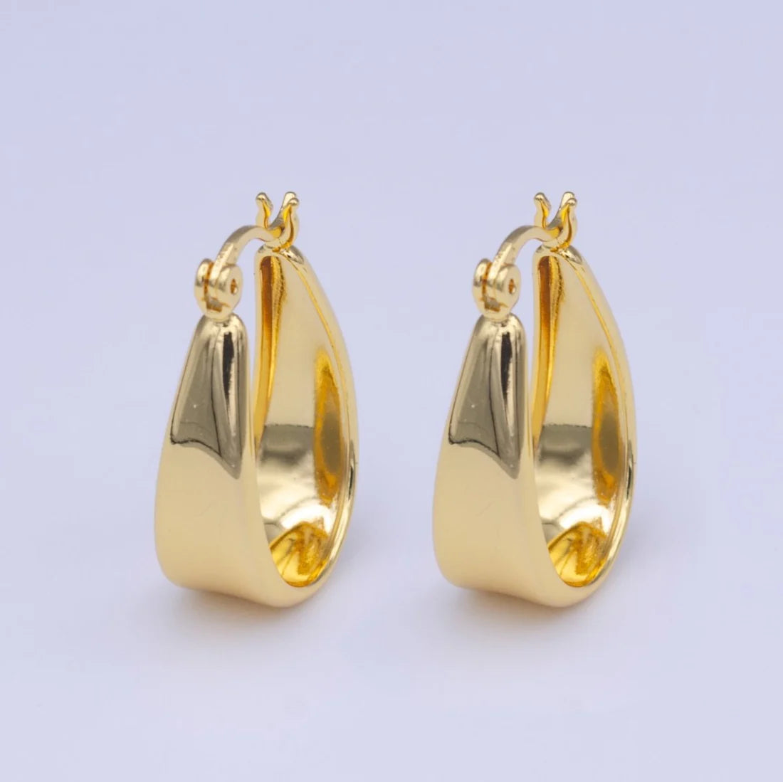 Gold Chubby Chunky U Curved Dome Hoop Latch Earrings image 0