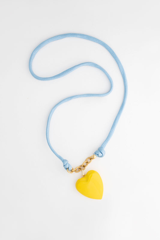 Yellow Ceramic Puffy Heart Cord Necklace image 0