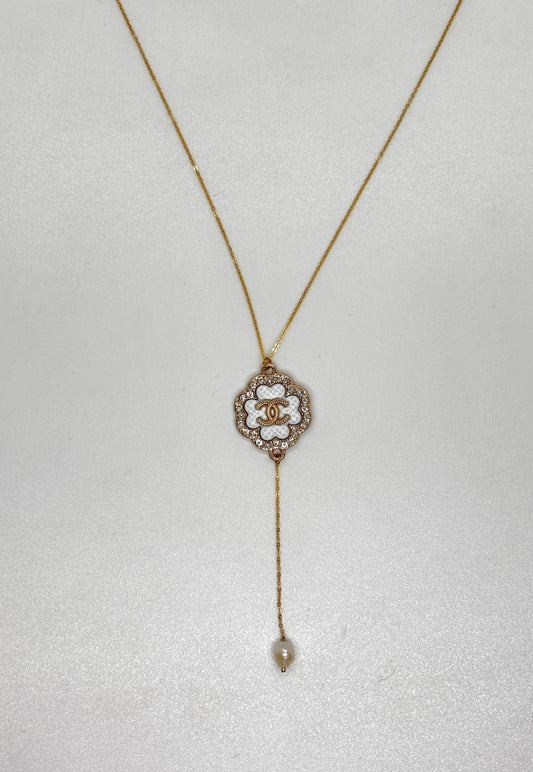 White Chanel Drop Pearl Necklace