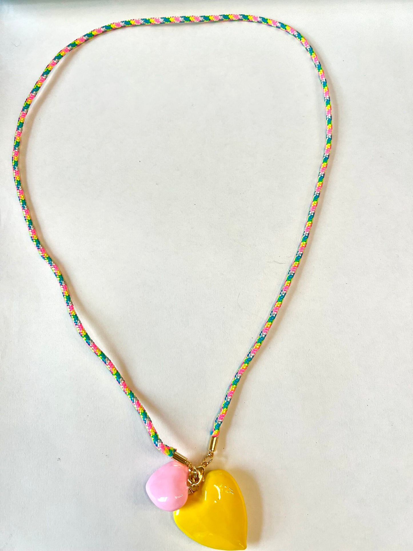 Bubble Gum Pink and Yellow Heart Cord Necklace image 0