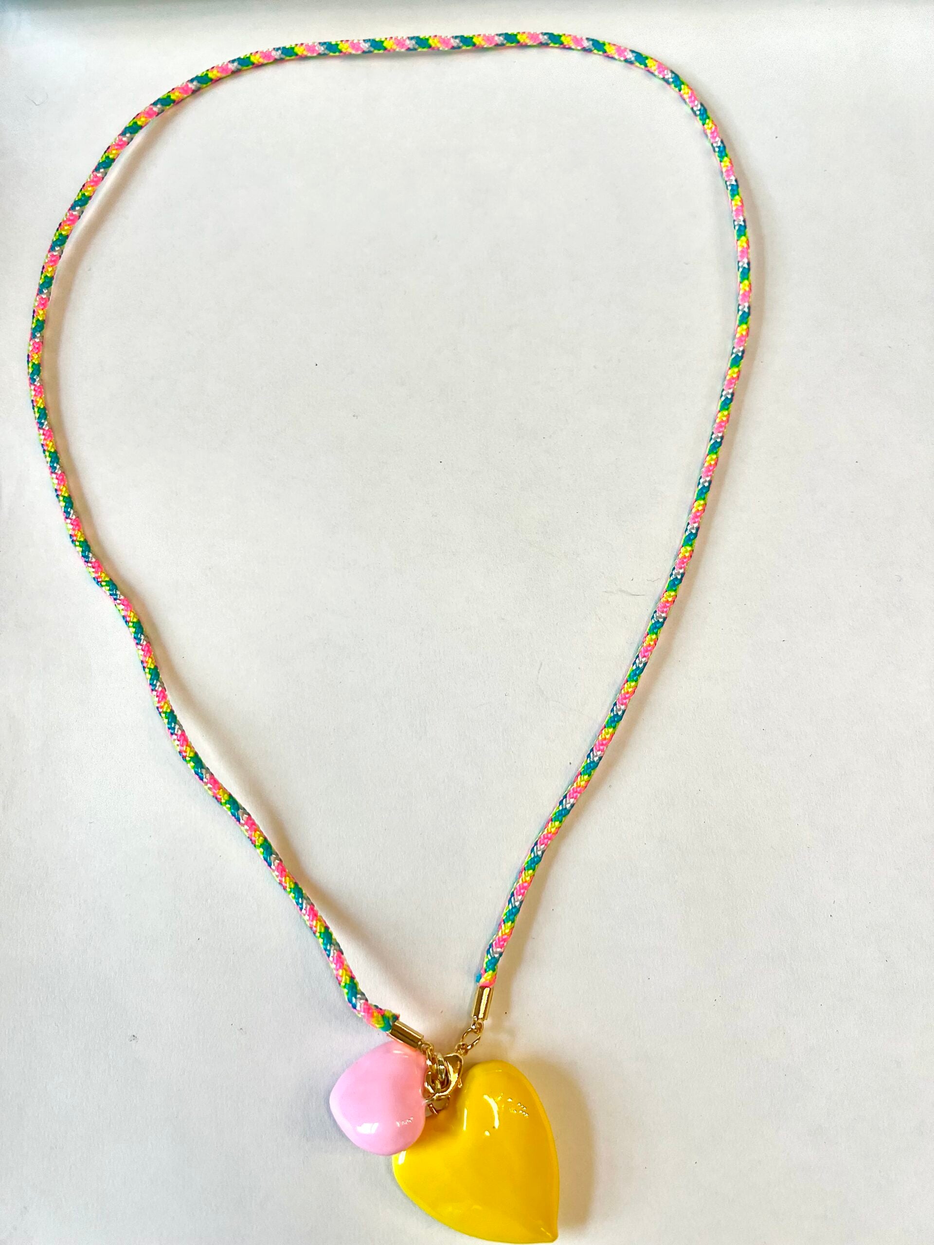 Bubble Gum Pink and Yellow Heart Cord Necklace image 0