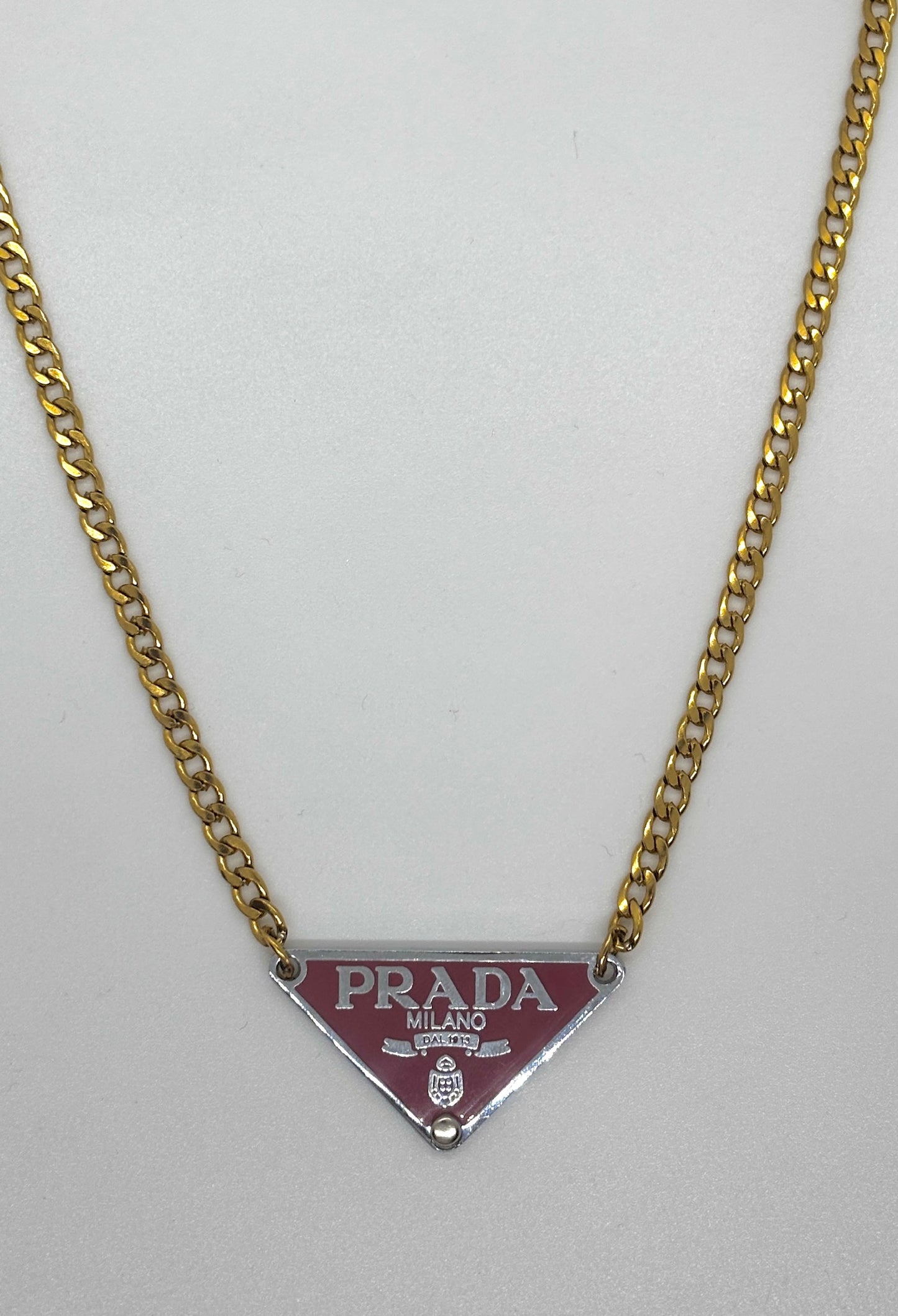 Wine Prada Emblem Necklace