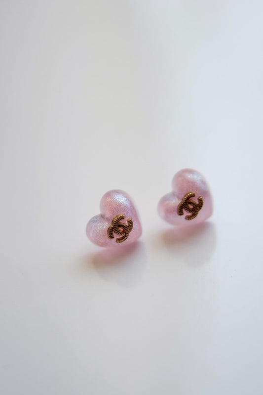 Repurposed Chanel Pink Heart Earrings image 0