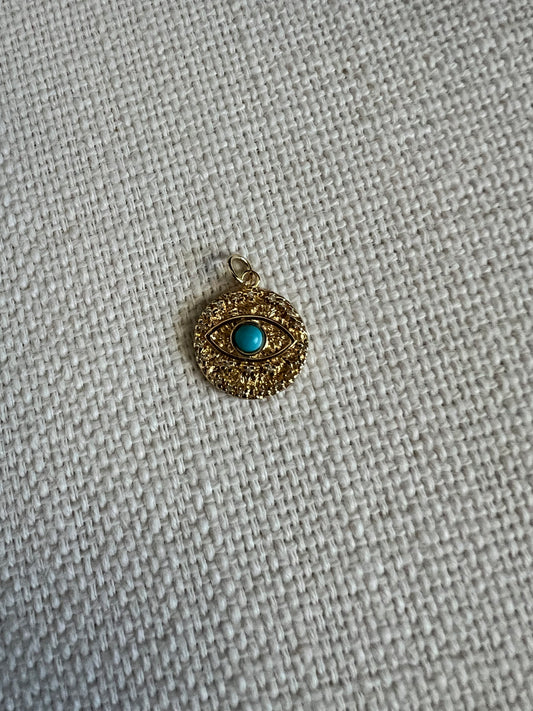 Turquoise Hammered Evil Eye Charm image 0
