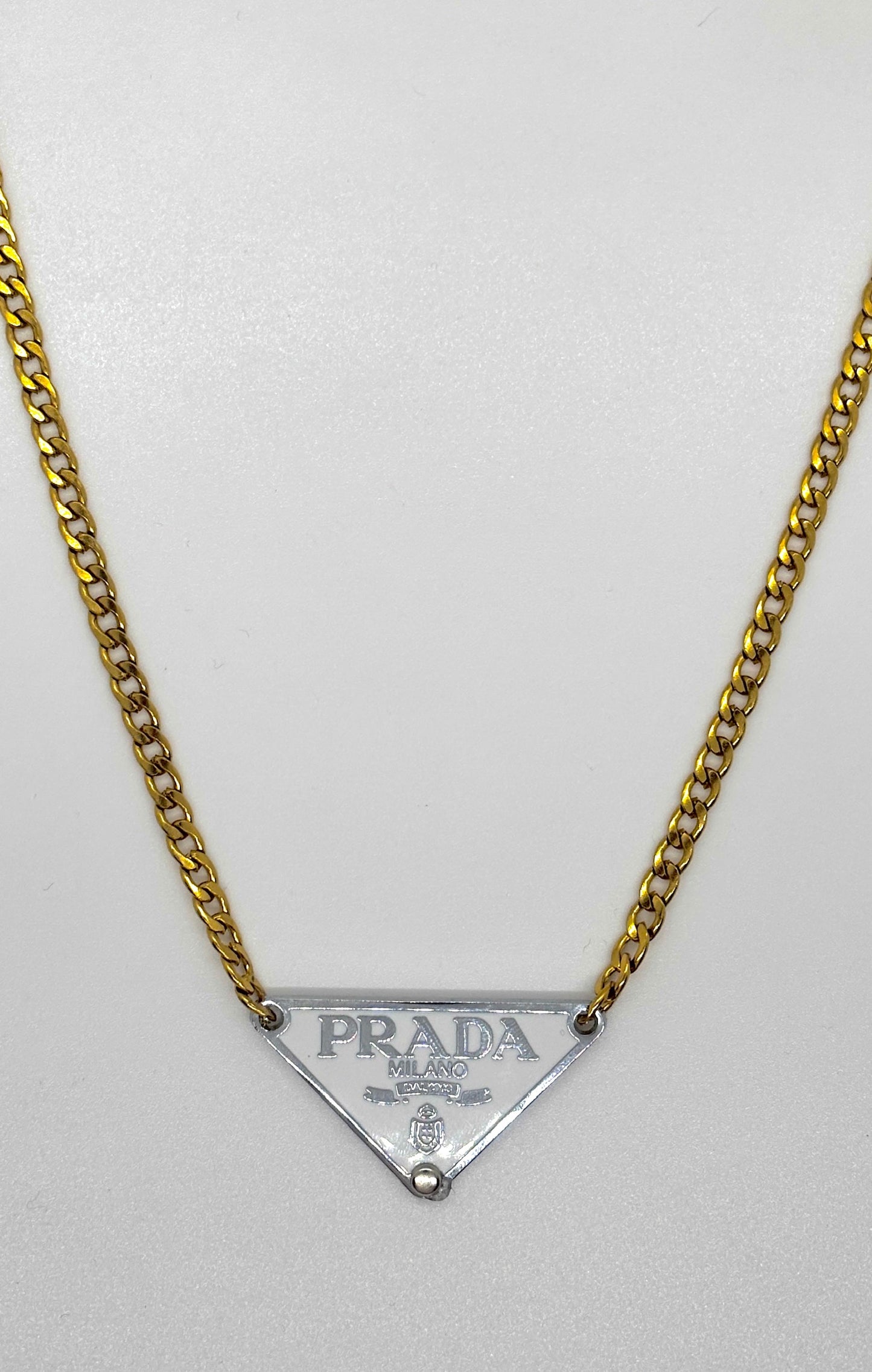 White Prada Emblem Necklace
