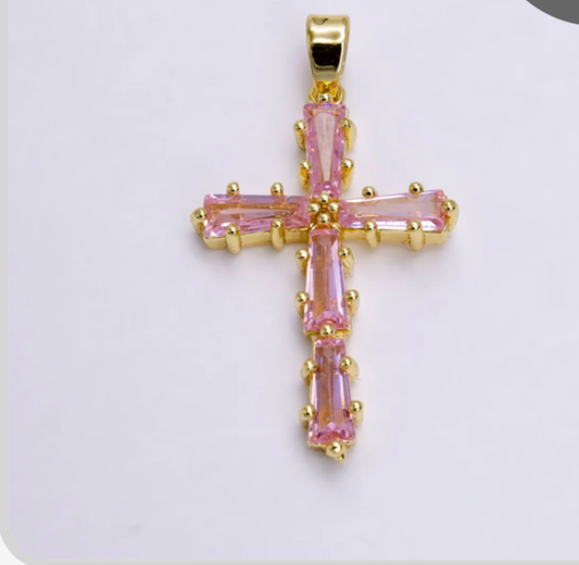 CZ Pink Cross Pendant image 0